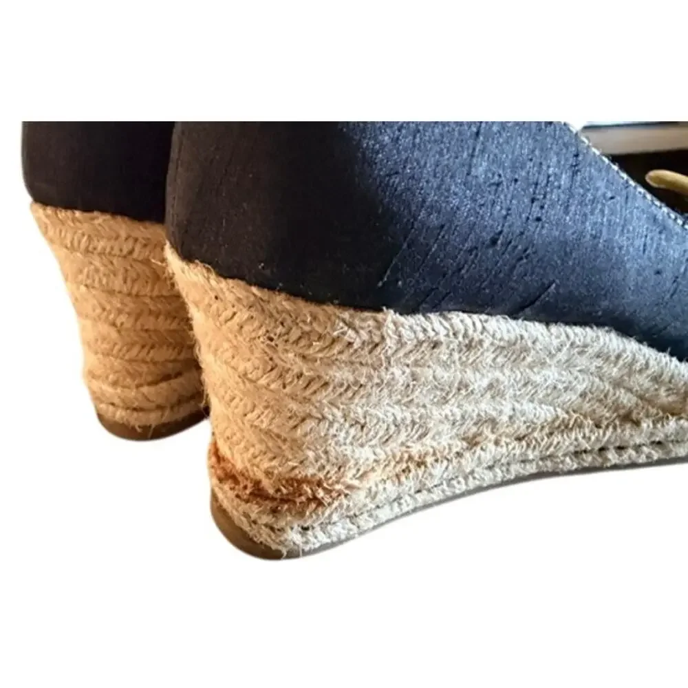 Naturalizer Navy Blue Peep Toe Espadrille Wedge Pumps Women's Size 7.5M